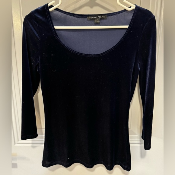 Boston Proper 3/4 Sleeve Blue Velvet Top Size XS - Picture 1 of 4